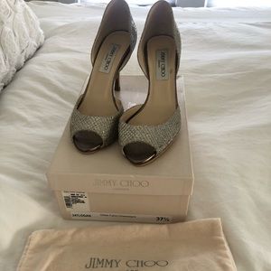 Jimmy Choo Logan Peep Toe Champagne Glitter 37.5